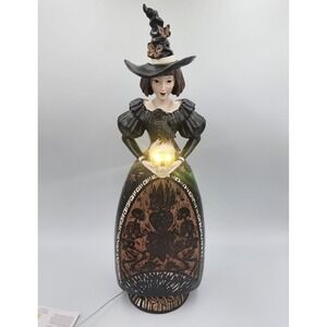 Hallow's Eve Witch Figurine Light‎ Up Skull Black Gothic Halloween Decor 18 in